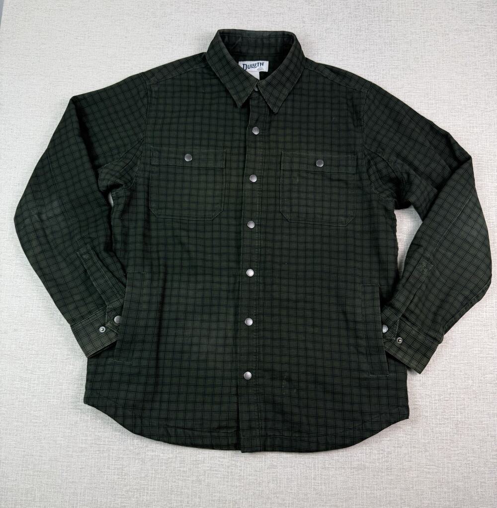 Duluth Trading Heavyweight Flannel Snap Shirt Men’s M Green Plaid Cotton